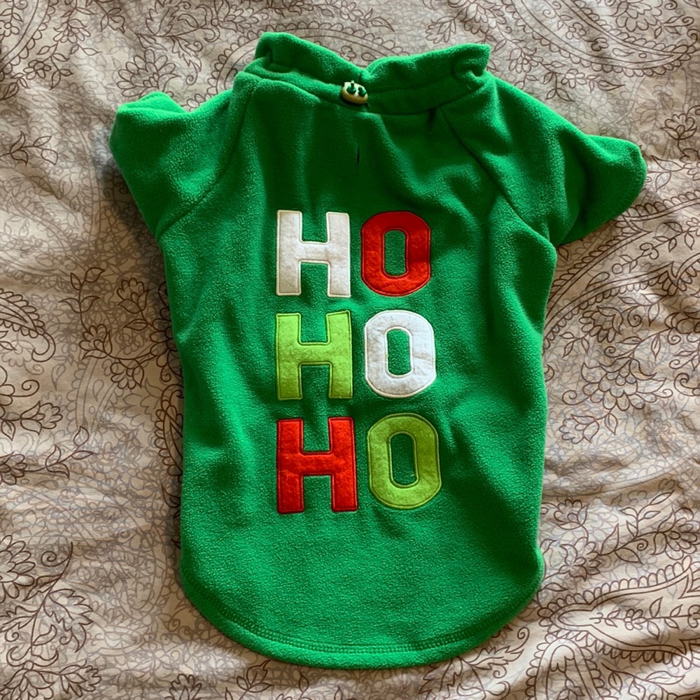 Ho Ho Ho Green Dog Christmas Fleece Sweater Size Large